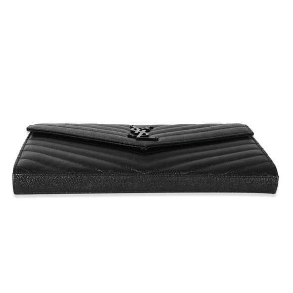 Saint Laurent Black Chevron Leather Cassandre Envelope Chain Wallet - Picture 5 of 8